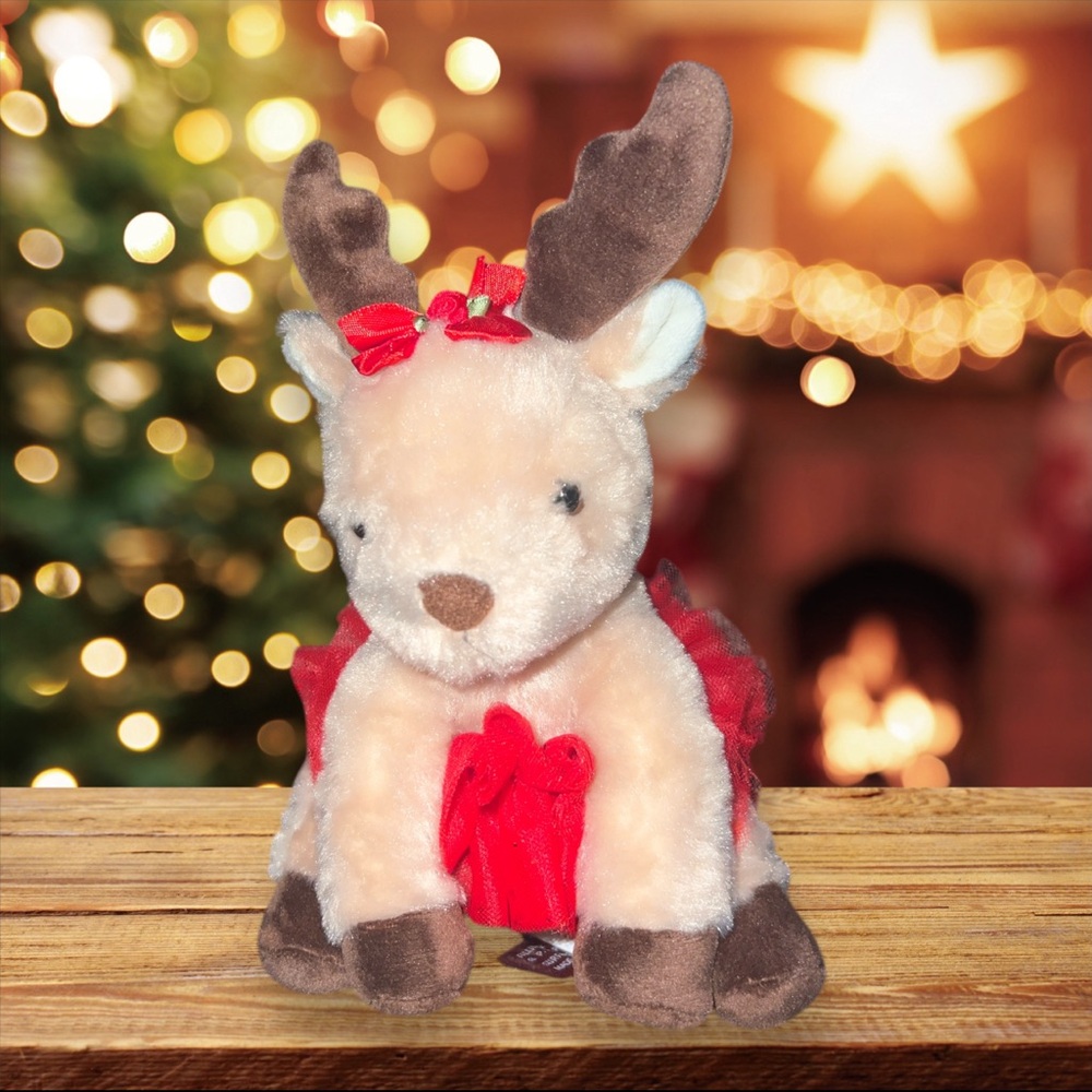 Bearington Collection Darling Dancer Plush Baby Reindeer Red Tutu Bows